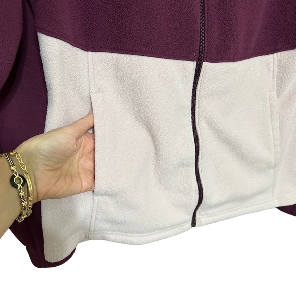 Columbia Two Tone Fleece Jacket Women's Sz L Burgundy Pink Full Zip Outdoor Work - Picture 5 of 6